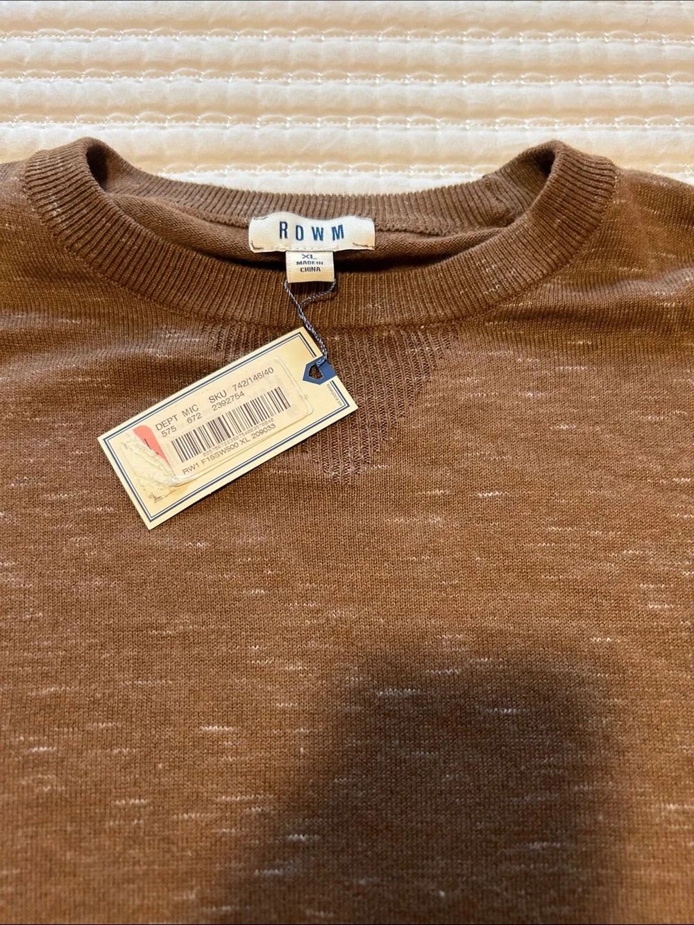 Men's Brown Crewneck Sweater by BONO - Lightweight Knit XL